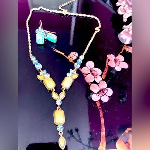 AVON 2000: lime green/ blue necklace/ earrings set. Vintage